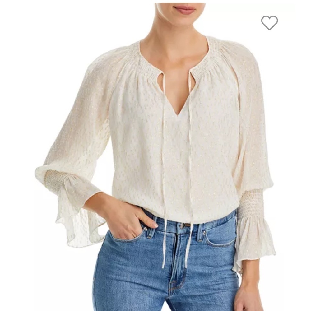 Ramy Brook Faith Metallic Peasant Top Tassel Ties Long Sleeve Sz XS NEW